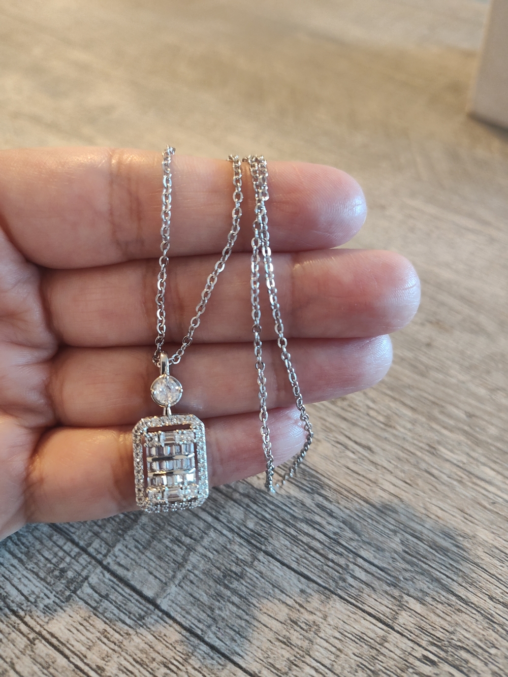Sterling Silver Cubic Zirconia Pendant Necklace - White- 18 Inches. - Picture 7 of 9